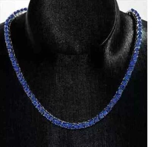 12Ct Lab-Created Rd Cut Blue Sapphire Tennis Necklace 14K White Gold Plated 19” - Picture 1 of 3