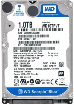 Hard Drive WD Blue Scorpio WD10TPVT 1TB 5200RPM SATA II 8MB Cache 2.5'' Inch - Image 1 of 3