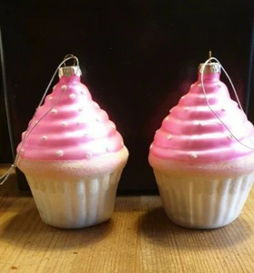 Christmas Tree Decorations Glass Baubles. Cupcake Baubles - Picture 1 of 3