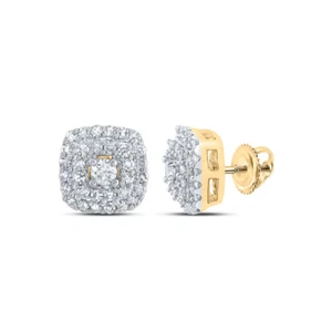 10K Yellow Gold Womens Round Diamond Square Earrings 1/3 Cttw - Picture 1 of 2