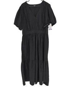 French Connection Size 2XL Maxi Dress Black Poplin Tiered Pockets Cotton NWT - Picture 1 of 6