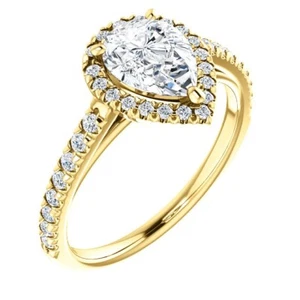 Anillo solitario de diamantes genuinos de corte ideal de 1,00 quilates con halo de pera en oro de 14 K  - Imagen 1 de 3