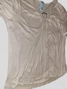 Women's M.Fasis O-ring neck,short sleeves, taupe Top Size 1X - Picture 1 of 1