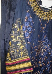 Traje 638 1789 Azul Georgette Bordado Salwar Kameez Dupatta Talla Pequeña S36 - Imagen 1 de 5