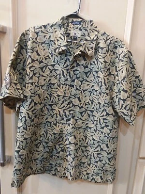 Cutter&Buck Queens Harbour SS Mens Shirt Black W/ Green Leaf Linen Blend Size L - Image 1 of 4