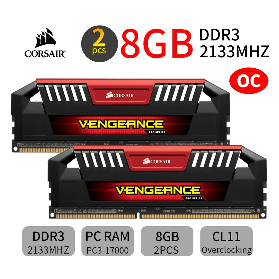 Corsair VENGEANCE Pro 16GB Kit 2x8GB DDR3 OC 2133MHz PC3-17000 Memory RAM Red UK - Image 1 of 4