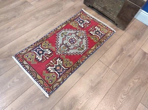 Small Runner Rug, Small Turkish Rug, Doormat, Bathroom Wool Rug, 1.6 x 3.2 ft - Picture 1 of 11