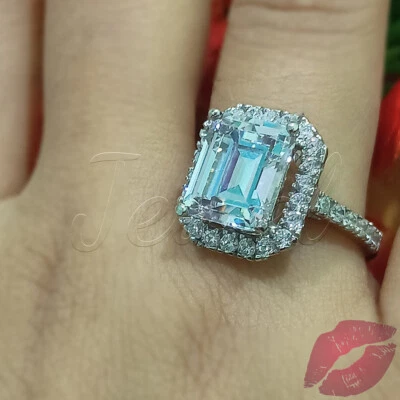 3,40 karat Diamant Smaragd Verlobungsring Trauring Frauen Weißgold-Finish Silber - Bild 1 von 4