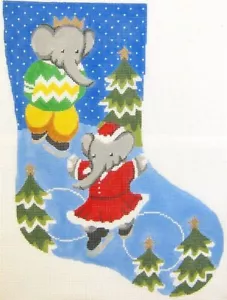 Needlepoint Handpainted Christmas Stocking Babar and Celeste Silver Needle 18" - Picture 1 of 4