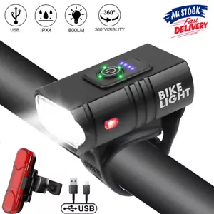 Bike Light Set Rechargeable LED Bicycle Lights Headlight Front Rear Waterproof - Picture 1 of 21