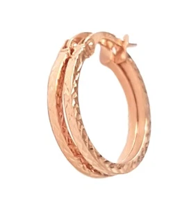 Solid 9ct Gold Diamond Cut Hoop Earrings. Rose Gold. Hollow. 375 Italy. 18mm. 9K - Picture 1 of 6