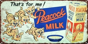 Peacock Milk Dairy Cats Metal Sign Repro 6x12" 60567 - Foto 1 di 1