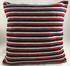 Red+Navy Blue and Light Grey Stripes Same Velour Fabric Both Sides Cushion Cover