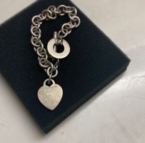 Vintage Tiffany & Co Heart Charm Toggle Bracelet 925/33.3G/8"