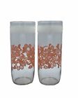MCM Rare Signed D. Campbell Pink Flowers & White Band Ice Tea Glasses Set of 2