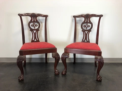 BAKER Chippendale Ball in Claw Mahogany Dining Side Chairs - Pair B Cover