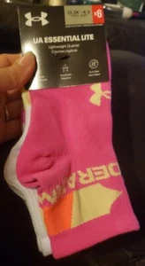 Under Armour Women’s UA Essential Lite Quarter Socks Pink/Gray/White 6 Pair - Picture 1 of 6