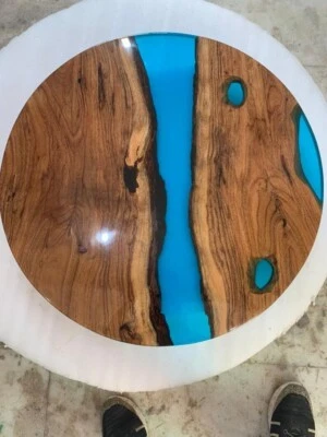Made To Order Blue River Epoxy Resin Round Coffee & End Table Custom Home Decor - Image 1 of 4