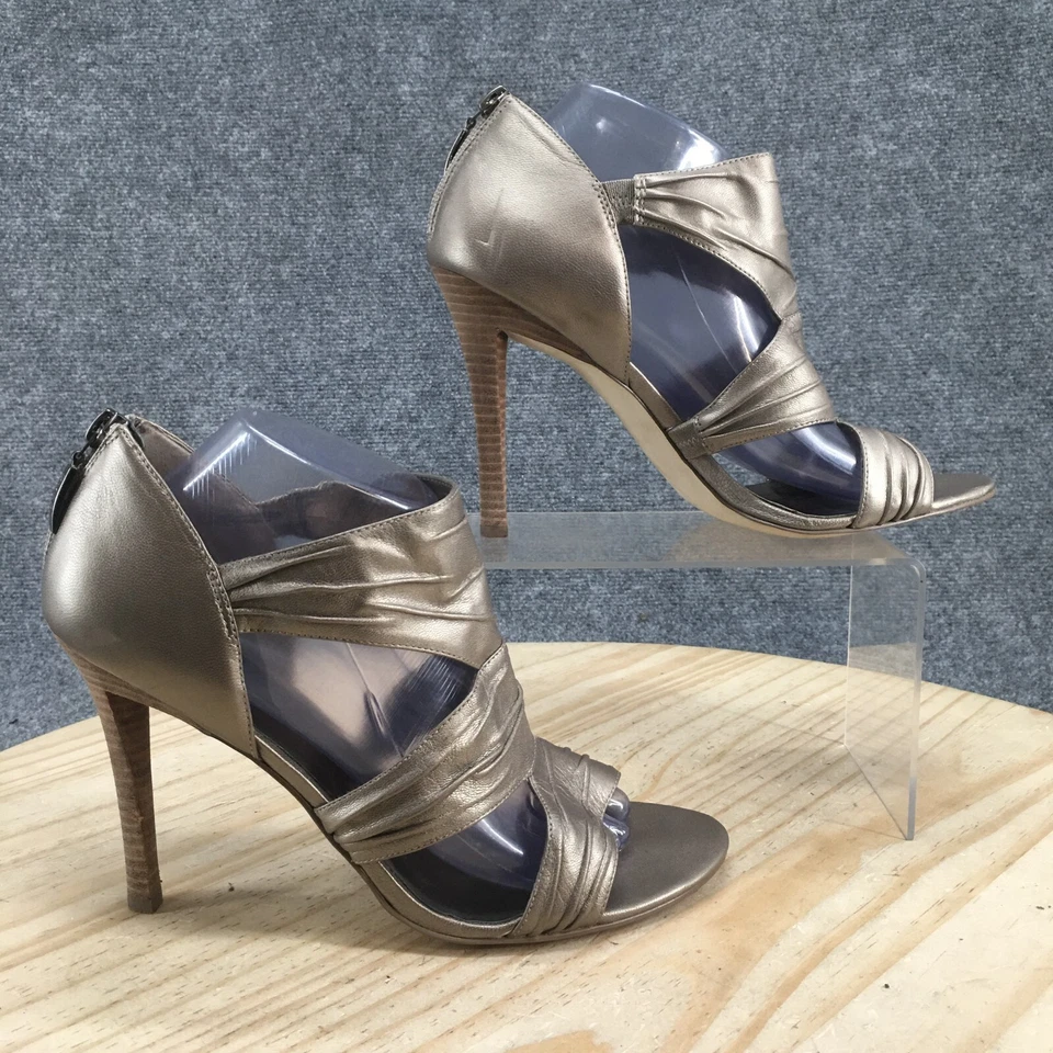 Guess Sandals Womens 10 M Davisa High Heels Stiletto Metallic Taupe Leather Zip - Image 1 of 4