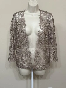 Marina Women’s Metallic Brown 1/2 Sleeve Open Front Crochet Cardigan s 4 - Picture 1 of 10