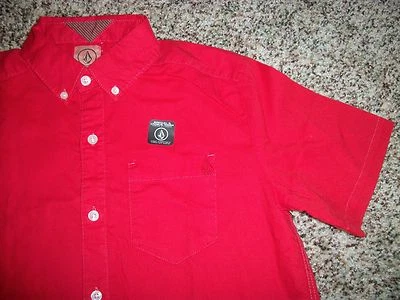 Camisa social VOLCOM STONE nova com etiquetas juvenil infantil masculina botão para cima vermelha MÉDIA GG - Imagem 1 de 2