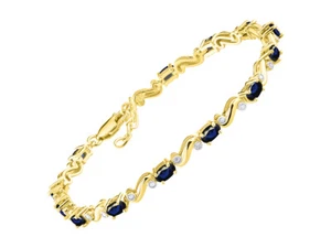 RYLOS SAPPHIRE & DIAMOND TENNIS BRACELET YELLOW GOLD PLATED SILVER 7-8" - Picture 1 of 6