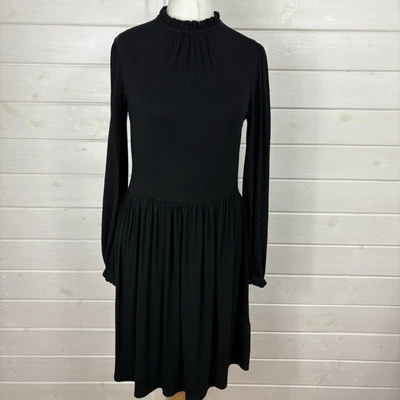 BODEN Dress Size UK 10 Black Ruffle Neck Jersey Minimal Classic Capsule Stretch - Image 1 of 4