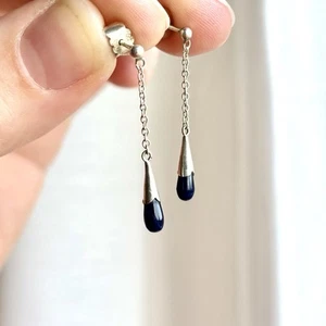 Pair of Vintage Retro Sterling Silver 925 Lapis Lazuli Drop Earrings Studs - Picture 1 of 8
