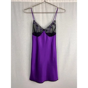 Vintage Body Chic Slip Dress Womens Small Babydoll Lace Sheer Purple Whimsigoth - Picture 1 of 6