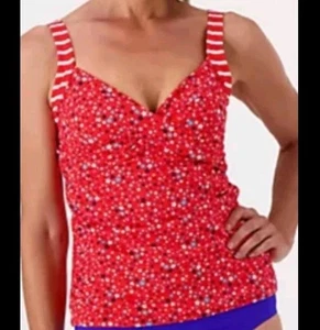 Lands' End Underwire Tankini Swim Top Americana Red W/Stars Plus Size 20W - Picture 1 of 18