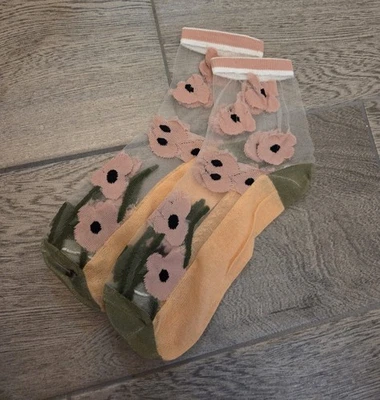 NEW Women's Transparent Thin Floral Sheer Socks Ankle Socks - Image 1 of 2