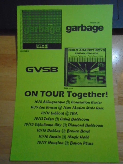 RARE Garbage Girls Against Boys 1998 tour CONCERT FLYER Cain's Ballroom texas ok - Image 1 of 1