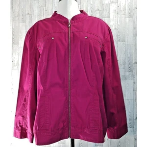 Wak Jeans Woman Red Short Jacket Size 1X Full Zip 4 Pocket Cuff Buttons Western - Picture 1 of 13