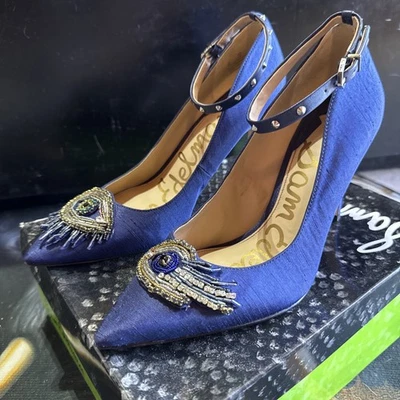 Sam Edelman Hermione Azul Marino Seda Para Mujer Talla 8 W Muy Bonito Como Se Ve Loc23 Foto 1 de 4