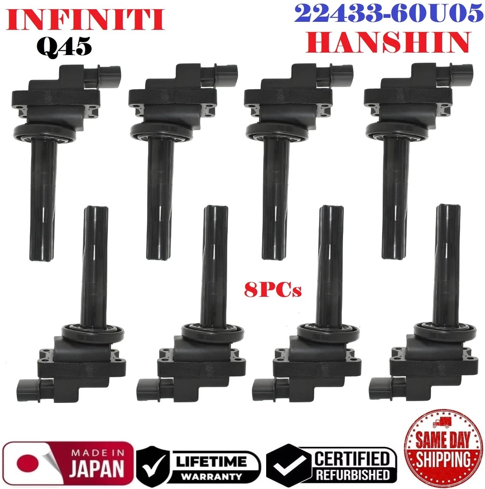 ✅ Bobinas de ignição OEM 8x HANSHIN para 1991-1993 INFINITI Q45 4.5L V8 # 22433-60U05 - Imagem 1 de 2