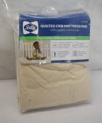 Sealy Quilted Fitted Crib Mattress Pad w/ Organic Cotton Top Cozy Softness - Image 1 of 4