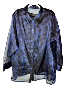 Laura Scott blau transparent Knopfleiste Top schwarz Blumen schwarzes Camisole Größe 24W - Bild 1 von 10