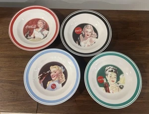GIBSON COCA COLA 8 1/4" Pin Up Girl Rimmed Bowls Set Of 4 Porcelain USA *READ* - Picture 1 of 13