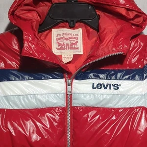 Levi's Red White Blue Full Zip Puffer Jacket Kids Size Small 8-10 Years - Picture 1 of 6