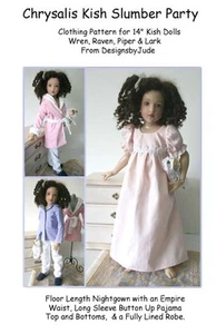 Pajama Doll Clothes Sewing Pattern for 14" Kish Raven Lark Piper Wren - Picture 1 of 2