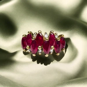 VINTAGE -10K Gold -Natural Ruby & Diamond Ring -Size 10- 2CTW Cluster Ring -3.2g - Picture 1 of 24