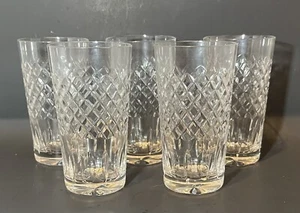 Vintage Clear Cut Glass Criss Cross Pattern Tumblers Set of 5 - Picture 1 of 6