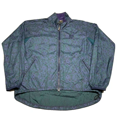 Vintage 90s Blue Windbreaker Jacket Womens Medium Hip Hop Hipster Floral Zip Up - Image 1 of 4