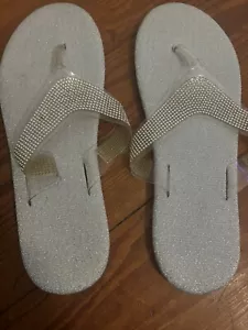 Sandalen, Flip Flops , Gr. 42, Flach, Silber mit Strass, NEU - Bild 1 von 3