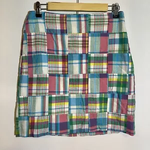 Talbots Womens 2 Patchwork Madras Plaid Skirt Pink Blue Lined Vtg Y2K Preppy - Picture 1 of 5