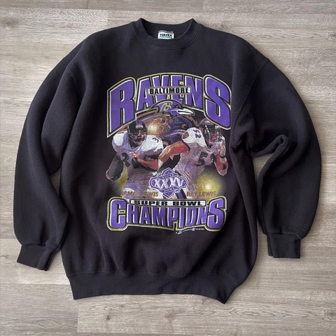 Vintage 2001 Baltimore Ravens Ray Lewis Super Bowl XXXV Sweatshirt Large L Vtg Cover