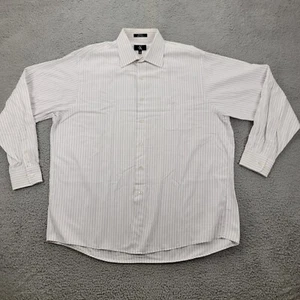 Calvin Klein Shirt Mens XL 17 1/2 33/35 White Striped Button Up Long Sleeve - Picture 1 of 21
