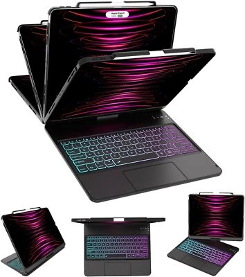 For iPad Pro 12.9 inch 6th/5th/4th/3rd Gen Touchpad Rotate Keyboard Case Cover - Image 1 of 4