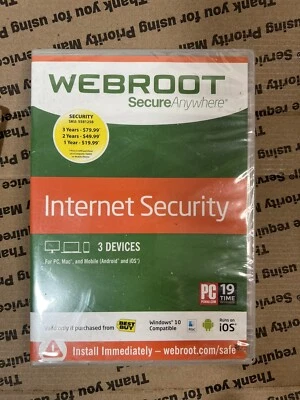 WEBROOT Secure Anywhere Internet Security Plus 3 Devices Antivirus Mobile PC Mac - Image 1 of 2
