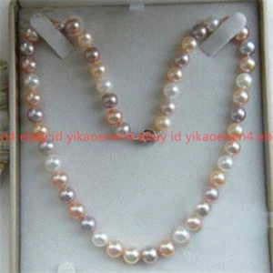 Genuine Natural 7mm-10mm White Pink Purple Cultured Pearl Beads Necklace - Picture 1 of 12